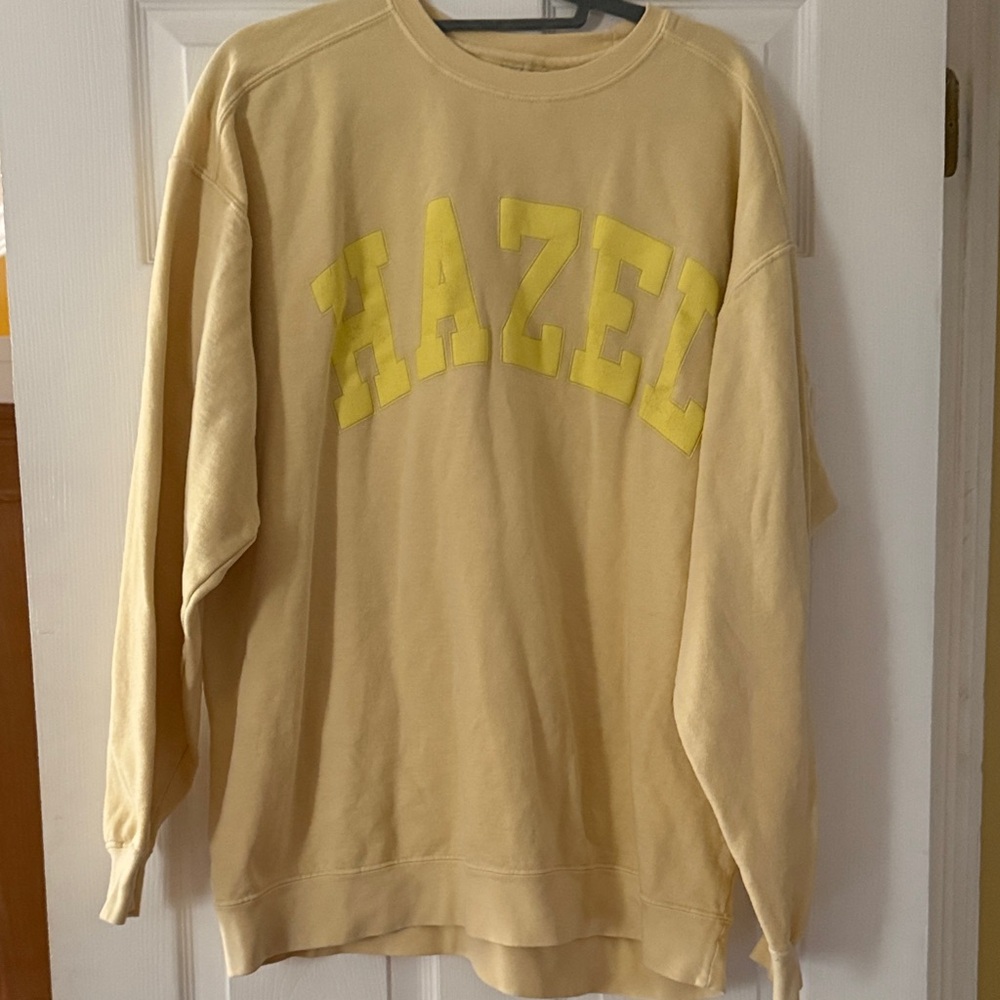 Hazel woman’s yellow Crewneck Sweater with Yellow Lettering
